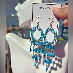Urban soul earrings silver tone blue beads circles tassels